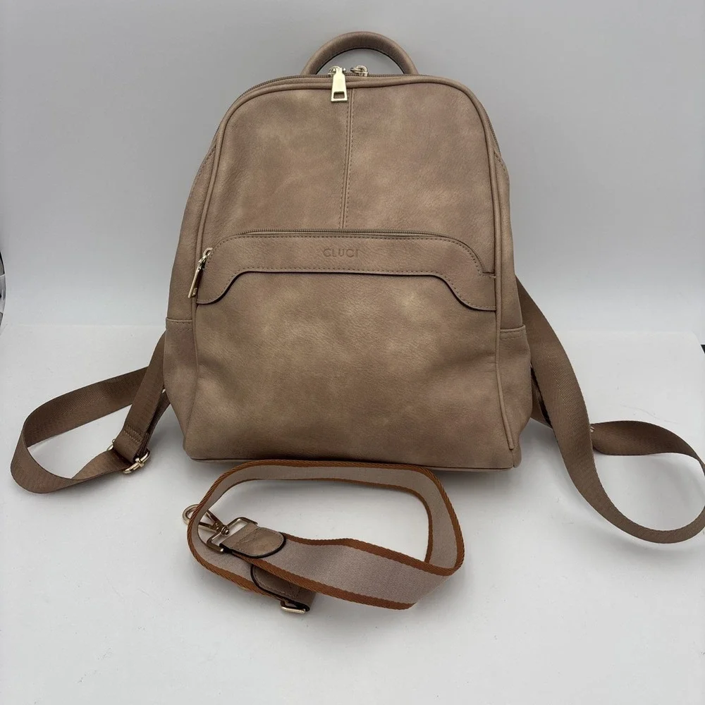 CLUCI Womens Backpack Purse Beige Faux Leather Large Travel Shoulder Bag
